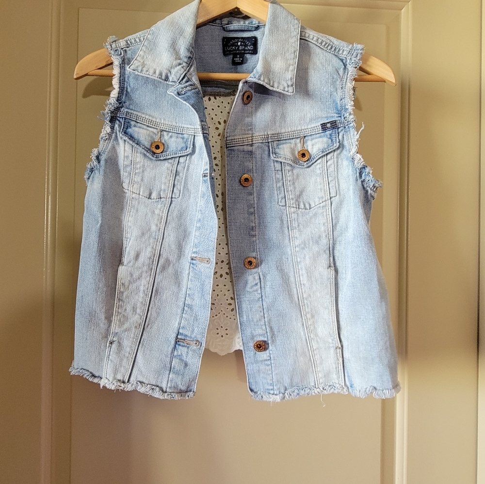 Lucky Brand Eyelet Cutoff Denim Jacket Vest